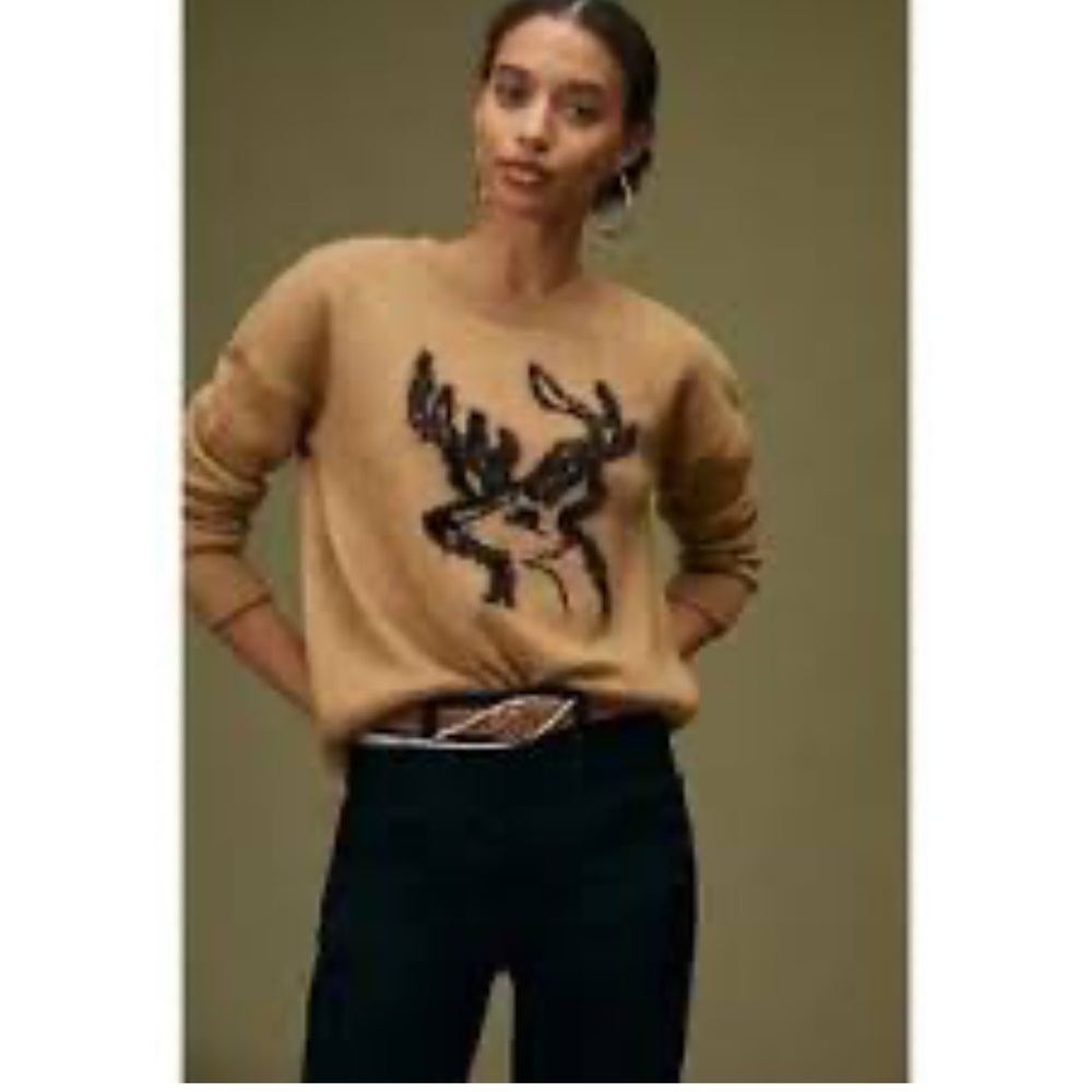 Anthropologie Cashmere Camel Oh Deer Sweater